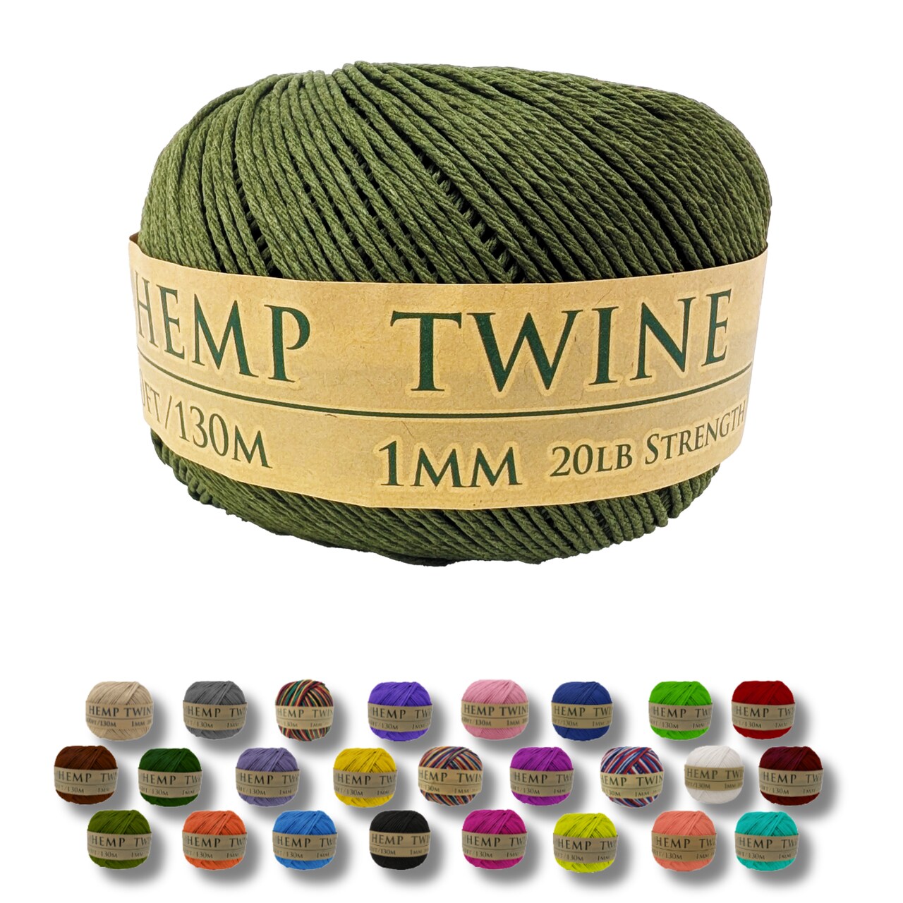 Hemptopia, Hemp Twine Ball, 430ft, 20lb test strength, Multiple colors, All Natural
